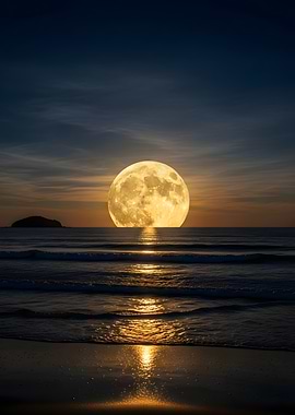 Full Moon Over Ocean at Night