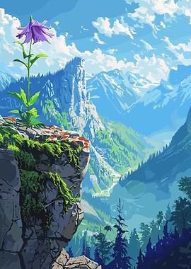 Mountain Landscape with Flower