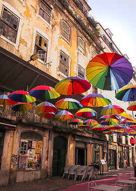 Colorful Umbrellas Street in Lisbon, Portugal