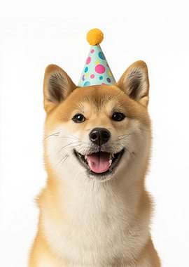 Shiba Inu with Party Hat