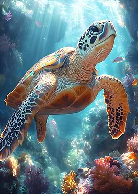 Sea Turtle in Coral Reef