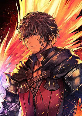 Anime Warrior with Fiery Background