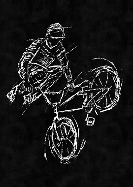 BMX Rider White Sketch on Black