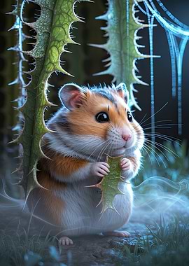 Cute Hamster with Thorny Leaf