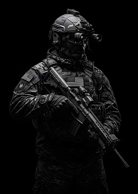 Soldier with Night Vision and Rifle
