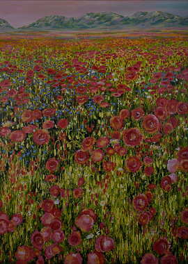 Poppy Field Landscape Painting