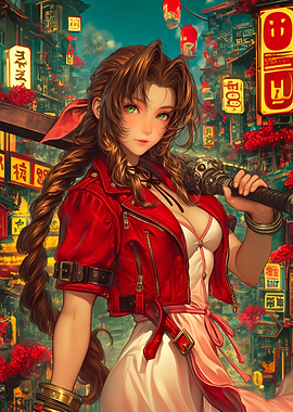 Aerith Gainsborough in Japanese Cityscape