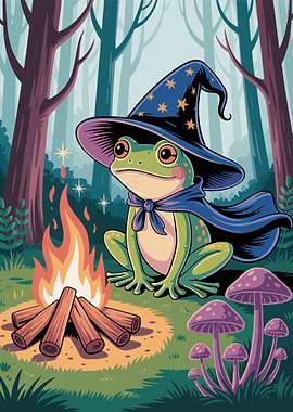 Frog Wizard by Campfire in Forest