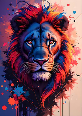 Colorful Lion Portrait