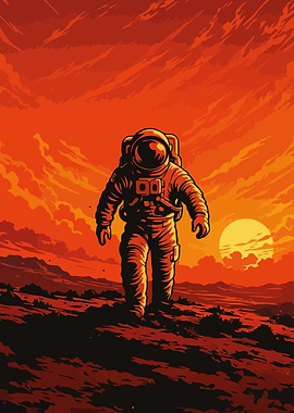 Astronaut on Mars, Red Landscape