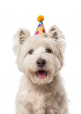 Westie Dog with Birthday Hat