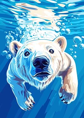 Polar Bear Swimming Underwater Illustration
