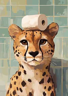 Cheetah with Toilet Paper on Head