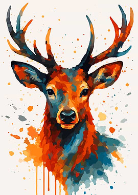 Colorful Watercolor Deer