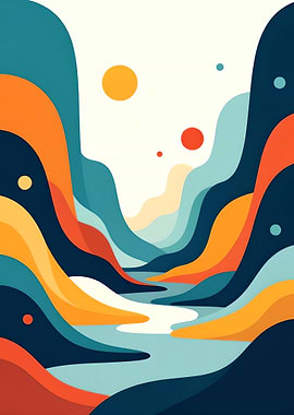 Abstract Landscape with River and Hills