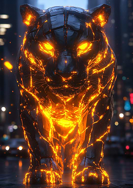 Glowing Tiger in Cityscape