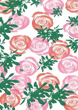 Floral Pattern with Roses and Leaves