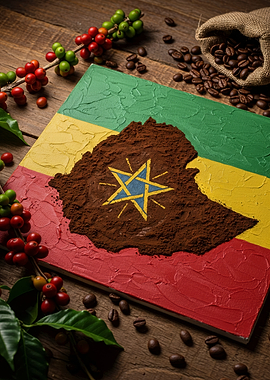 Ethiopia Flag Coffee Bean Art