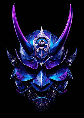 Cyberpunk Oni Mask Blue and Purple
