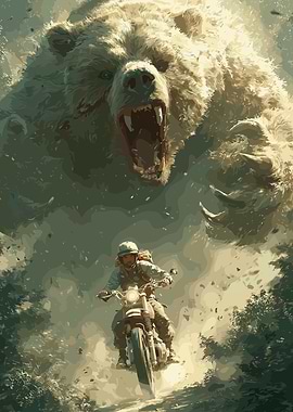 Motorcycle Escape from Giant Bear
