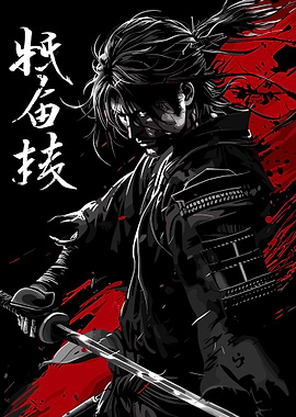 Samurai Warrior with Katana Illustration