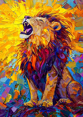 Roaring Lion Colorful Palette Knife Painting