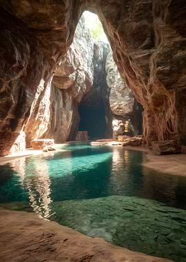 Cave with Turquoise Water Pool