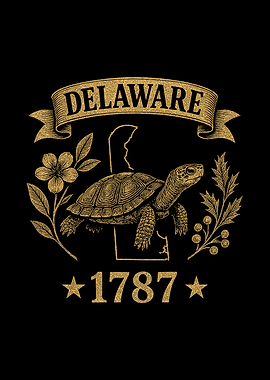 Delaware 1787 Turtle Coastal Nature Retro Pride