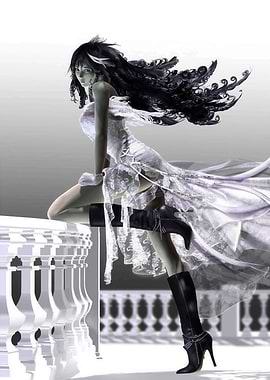 Woman in White Dress and Boots