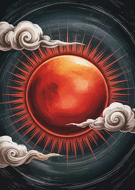 Red Sun with Clouds Digital Art