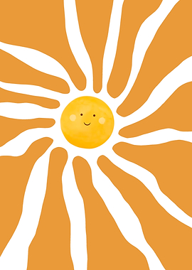 Cute Smiling Sun with Orange Rays