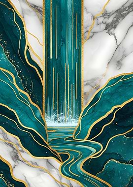 Emerald Waterfall with Golden Accents