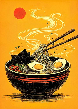 Steaming Bowl of Ramen Illustration