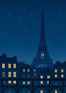 Paris at Night: Eiffel Tower Silhouette