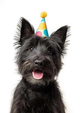 Scottish Terrier Dog with Birthday Hat