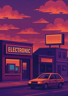 Pixel Art Electronic Store at Sunset