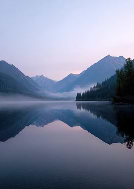 Mountain Lake Reflection at Dusk