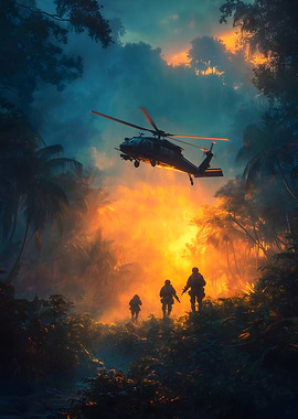 Military Operation in Jungle with Helicopter