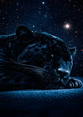 Sleeping Black Panther Under Starry Sky
