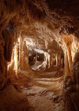 Cave Interior with Stalactites and Stalagmites