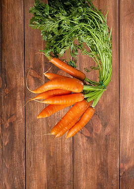 Fresh Carrots on Wooden Surface