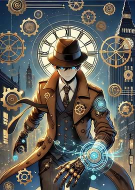 Steampunk Anime Detective with Clockwork