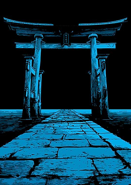 Blue Torii Gate and Stone Path