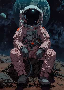 Contemplative Astronaut on Alien Planet