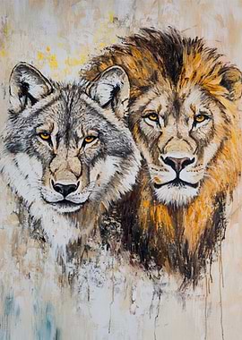 Lion and Wolf Portrait Painting
