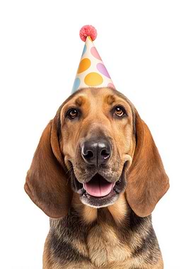 Bloodhound Dog with Party Hat