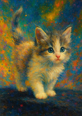 Cute Kitten Portrait with Colorful Background