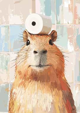 Capybara with Toilet Paper on Head