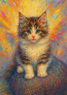 Colorful Kitten Portrait Painting