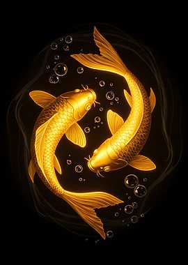 Golden Koi Fish Yin Yang